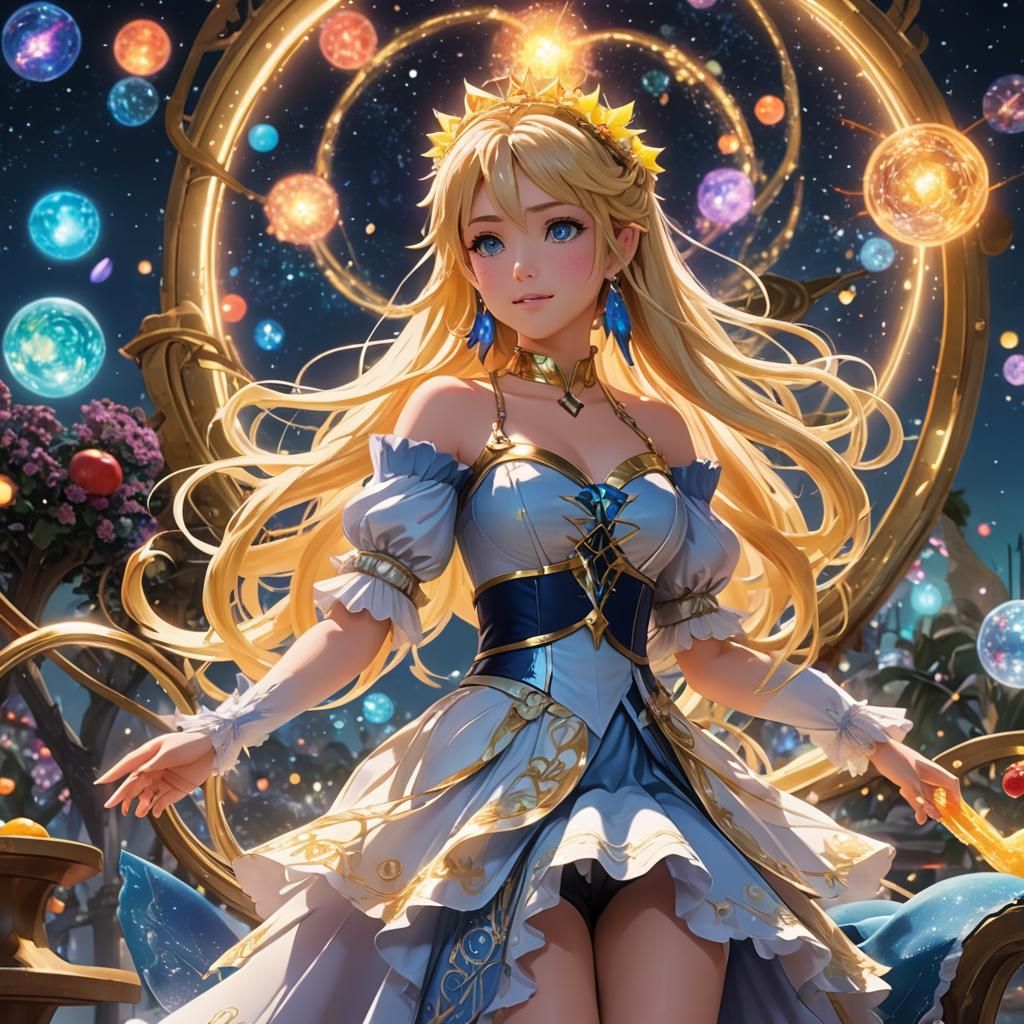 Lucy Heartfilia in Dreamscape Oasis with Aurora Lights