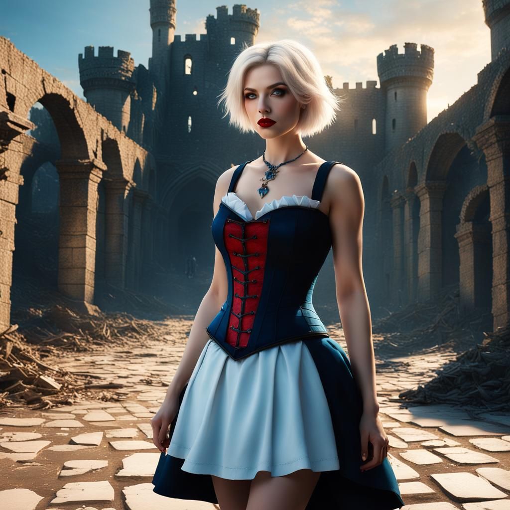 Alice in Wonderland in Ruined Castle: Hyperdetailed Art