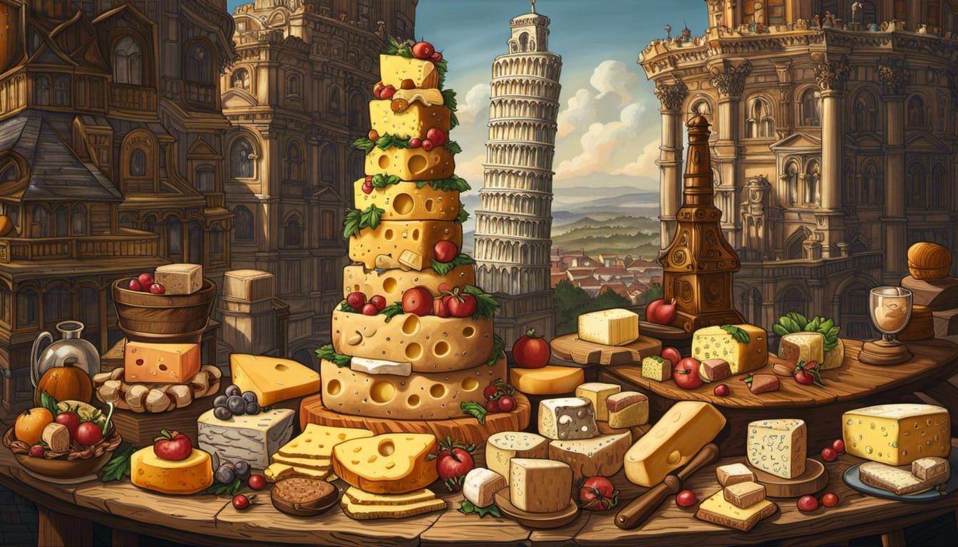 Cheese Leaning Tower in Anime Manga Style