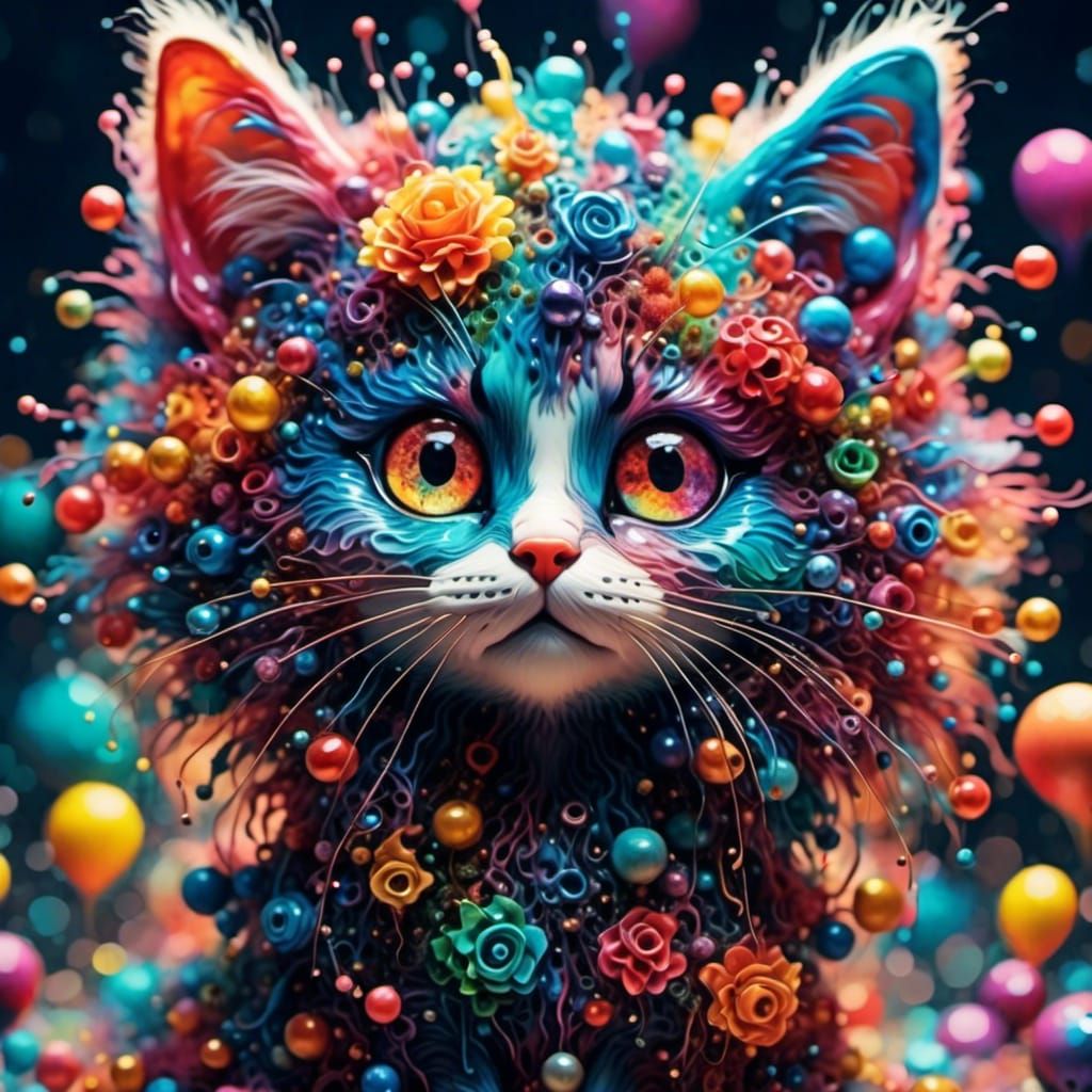 Alcohol Ink Kitten with Enchanted Eyes