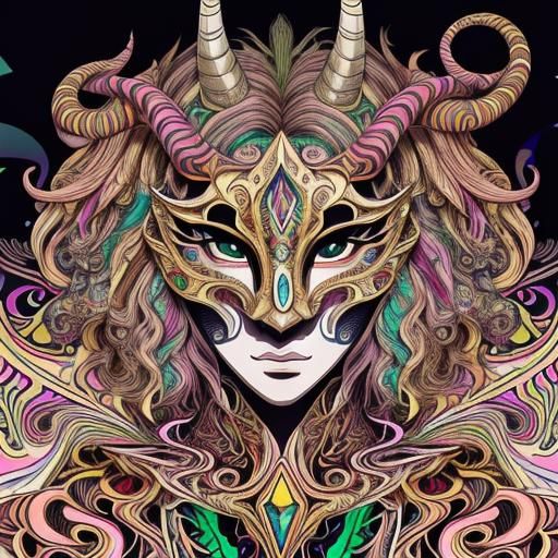 Psychedelic Anime Venetian Mask with Horns