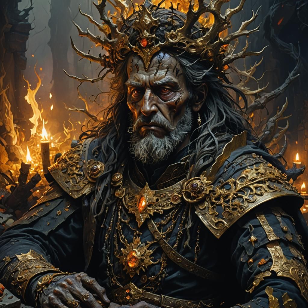 Tsar Koschei Surrounded by Gold: Dark Fantasy Art