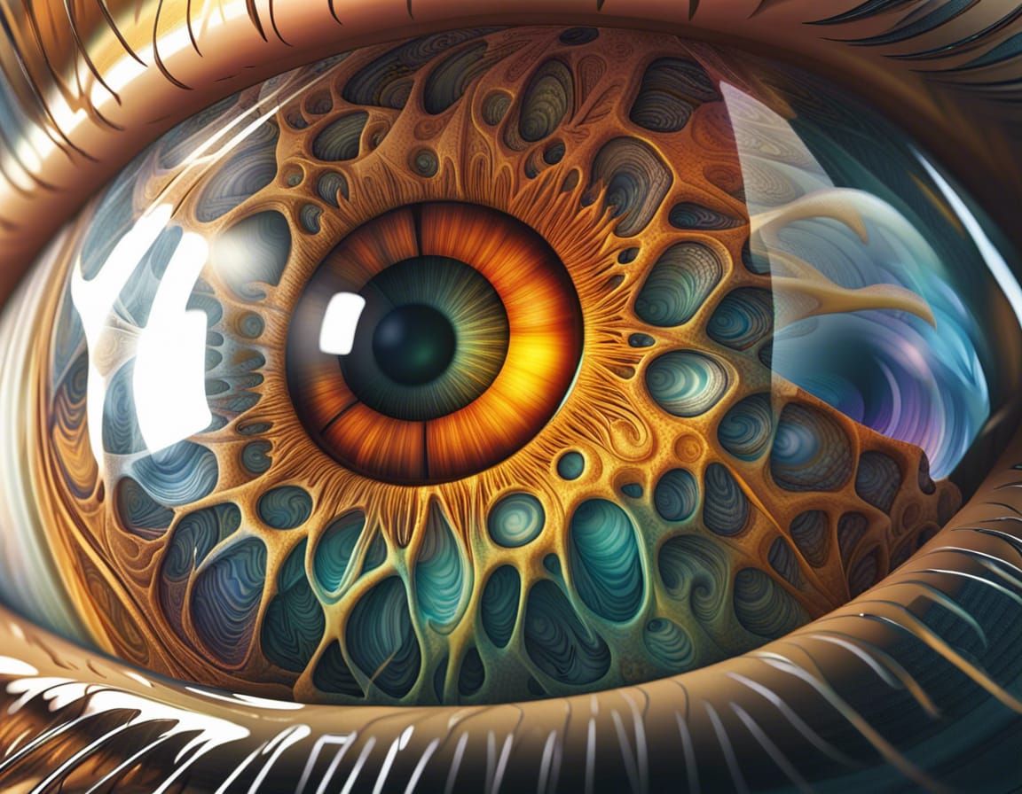 Hyperrealistic Eye Close-Up with Abstract Fractals