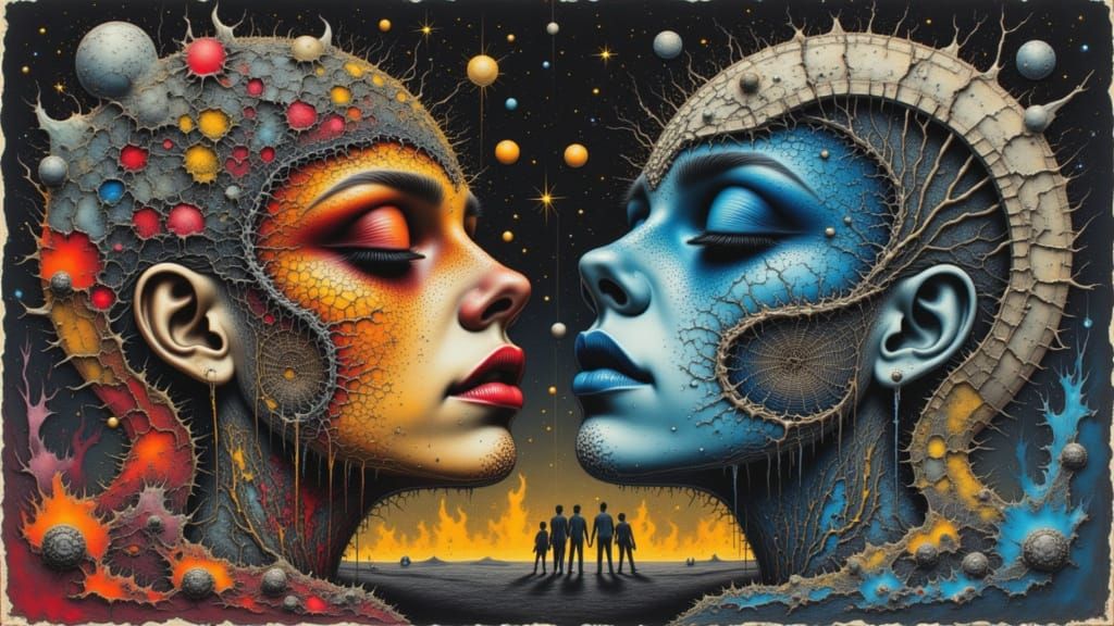 Surreal Drive-In Collage of Fire & Ice Lovers