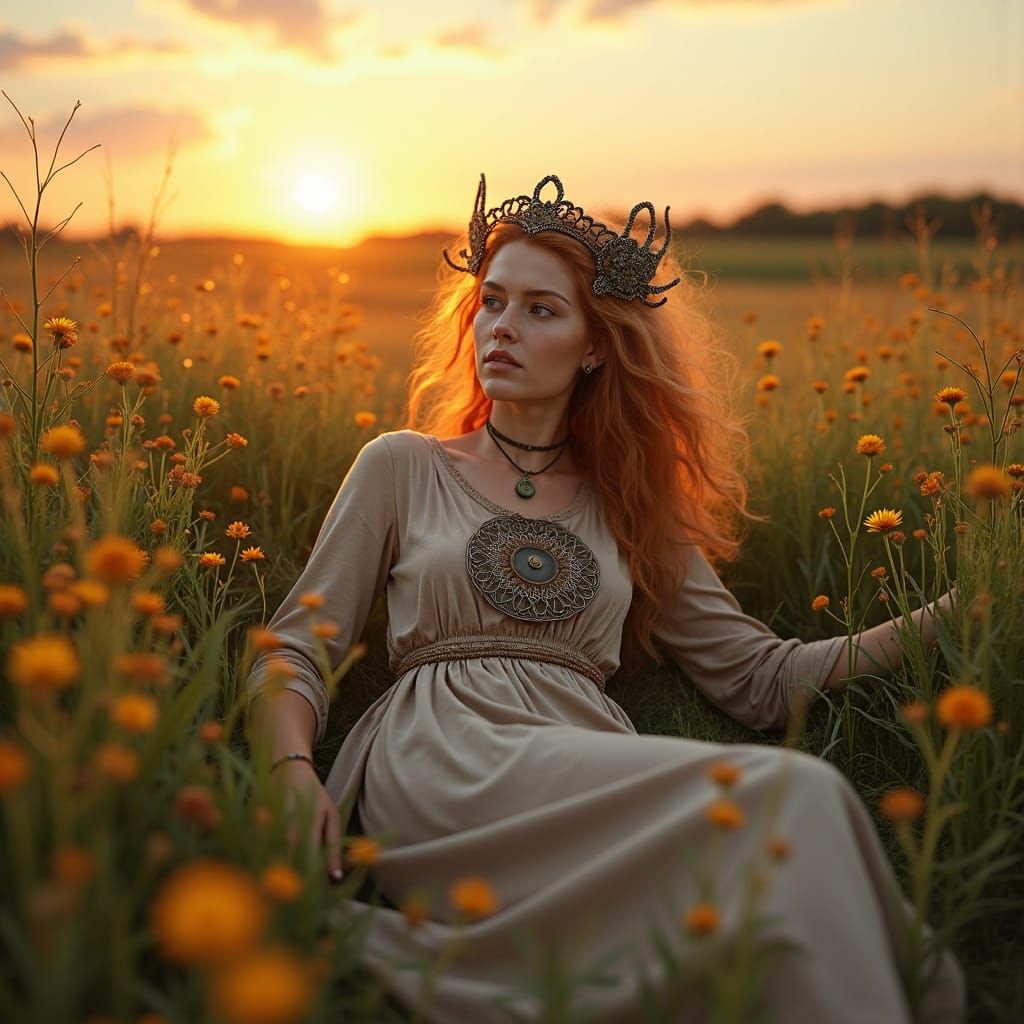 Iron Age Goddess in Latvian Meadow: Art Nouveau Style