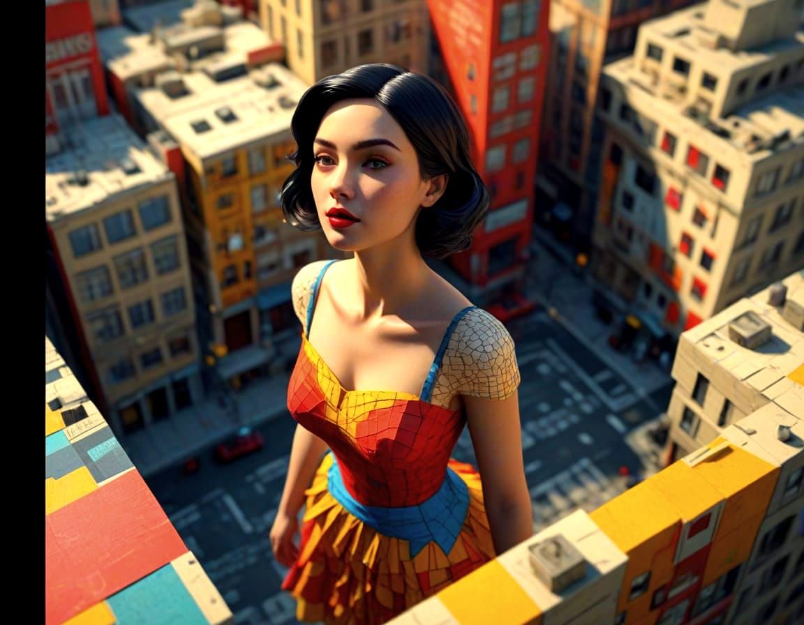 Feminine Form Surrounded by Intricate Cityscape in a Little ...