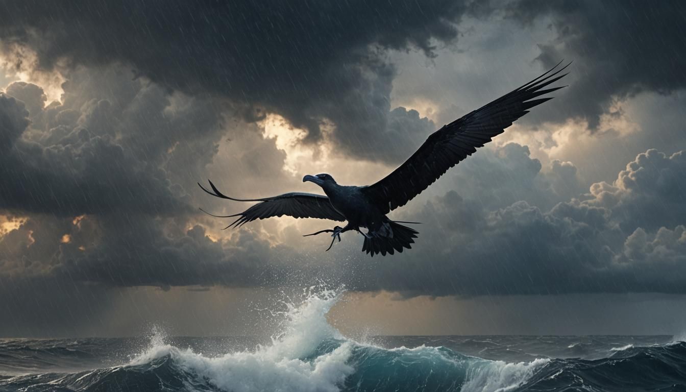Frigatebird Struggles Against Stormy Skies: Cinematic Painti...