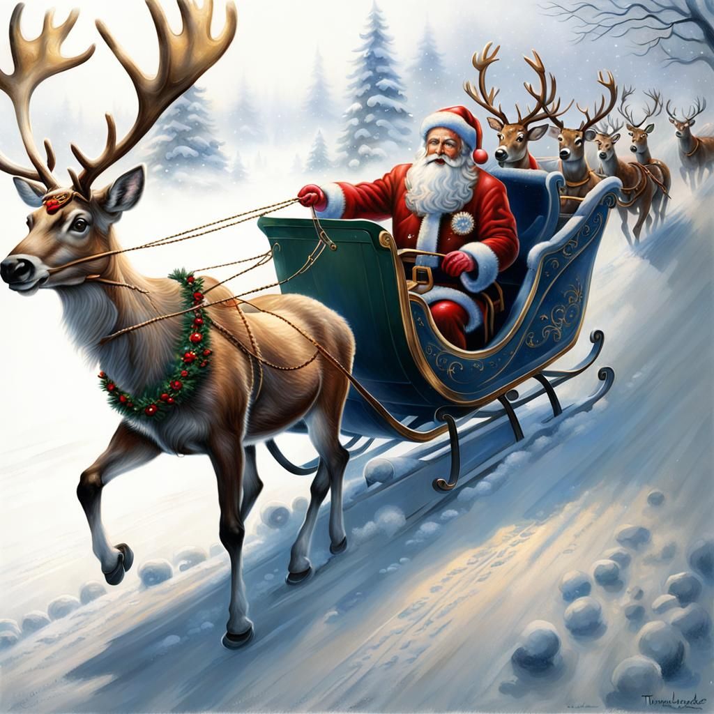 Saint Nicholas in a Whimsical Christmas Sleigh Scene, in an...