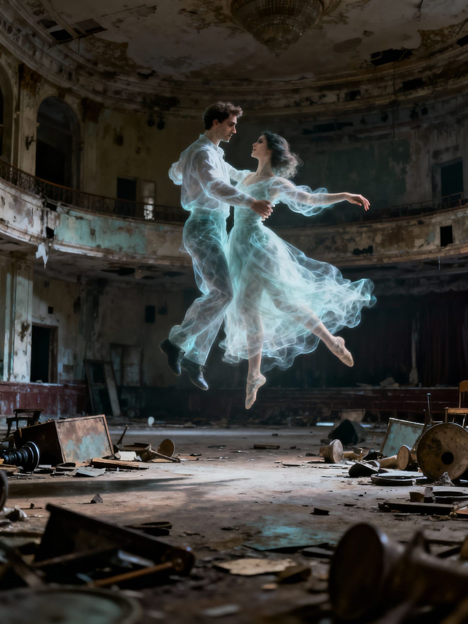 Ethereal Ghosts Dance in Abandoned Dystopian Ballroom