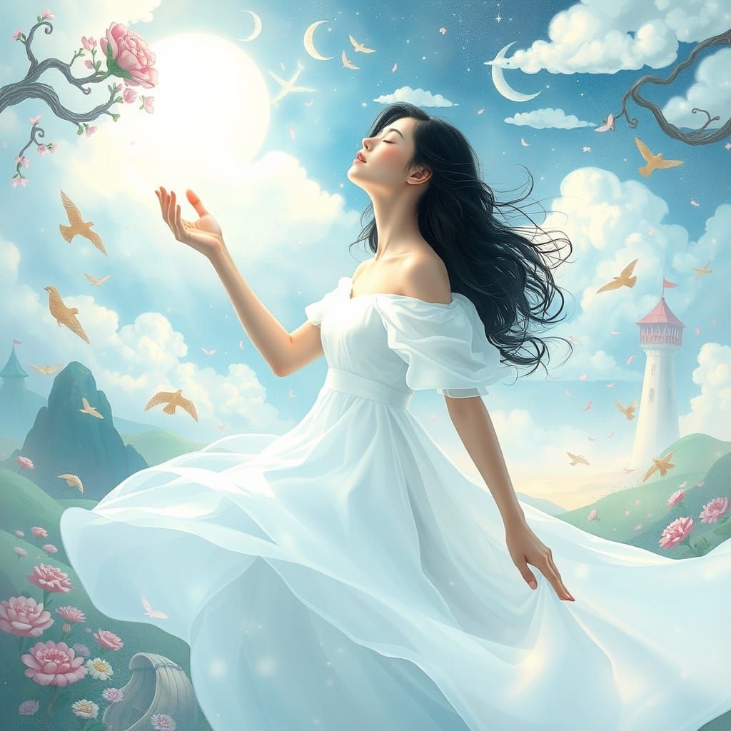 Ethereal Woman in Dreamscape, Illustrative Fantasy Art