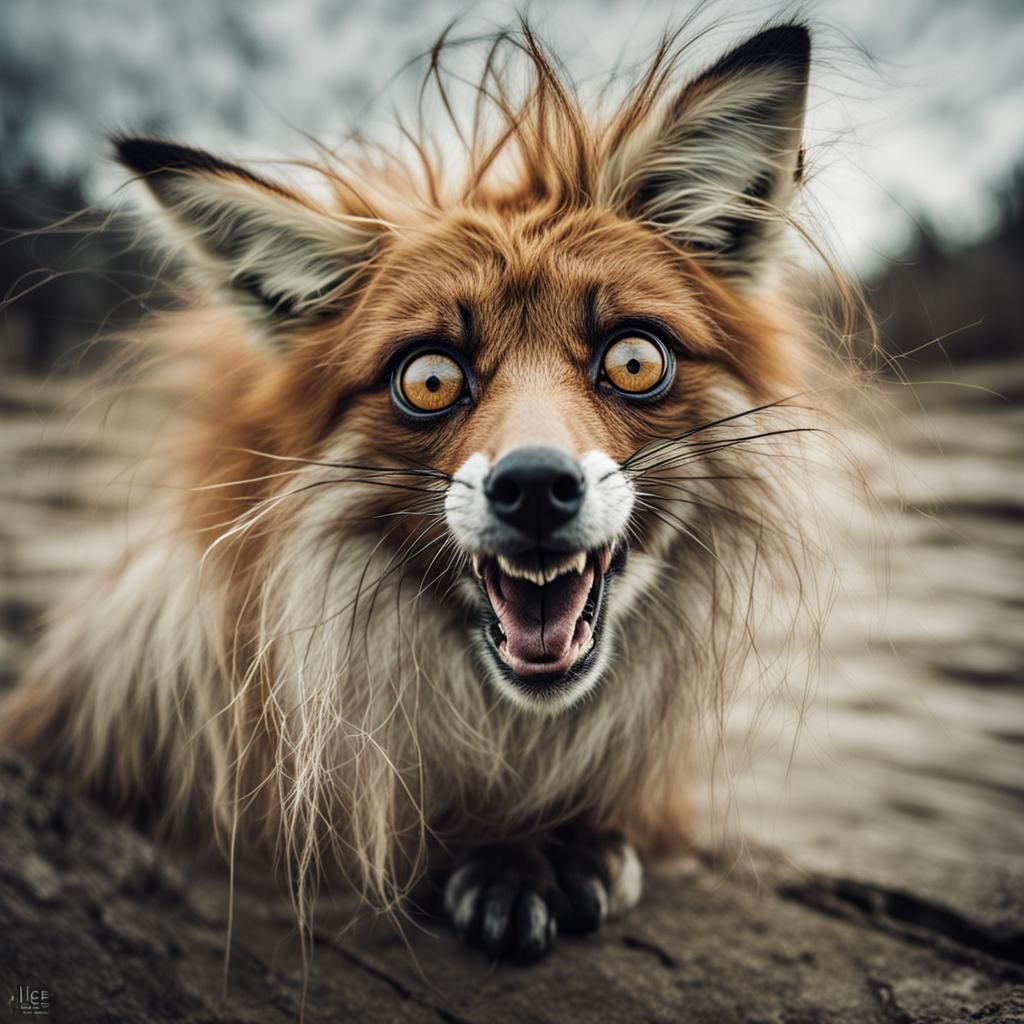 Realistic Portrait of a Wild-Eyed Fox