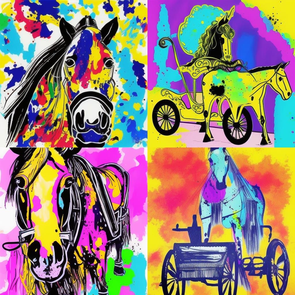 a horse and buggy done in ink splatter art