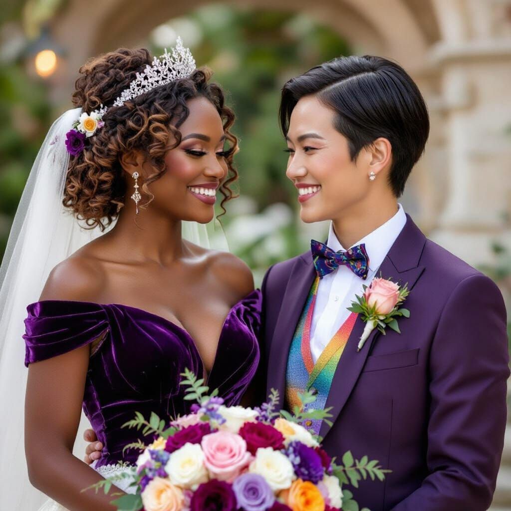 Romantic Wedding of a Lesbian Couple in Rainbow Attire