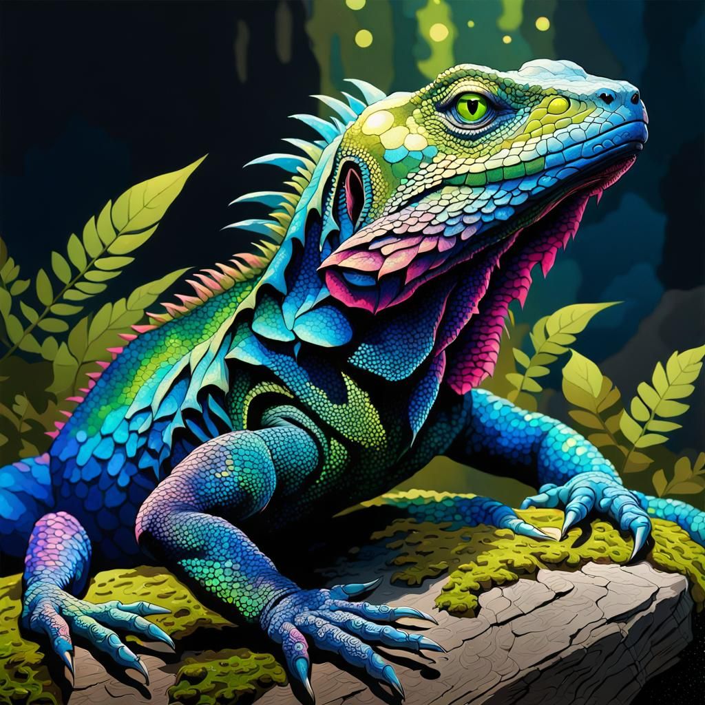 Iridescent Lizard Basking in Sunlight: Hyperrealistic Image