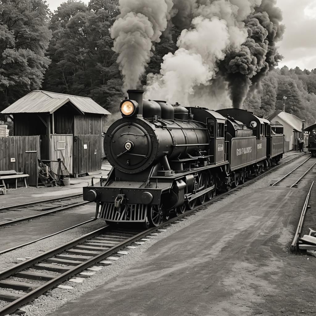 Steam Locomotive Exits Roundhouse