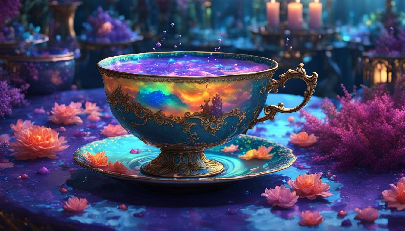 Liquid Opal Teacup at Nymphs Party: Fantasy Concept Art