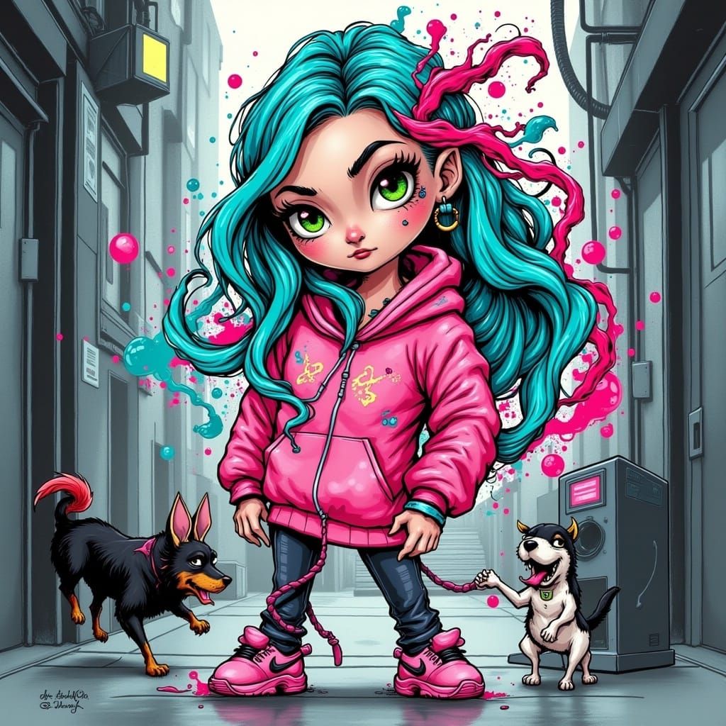 Urban Fantasy Portrait of a Woman with Dogs