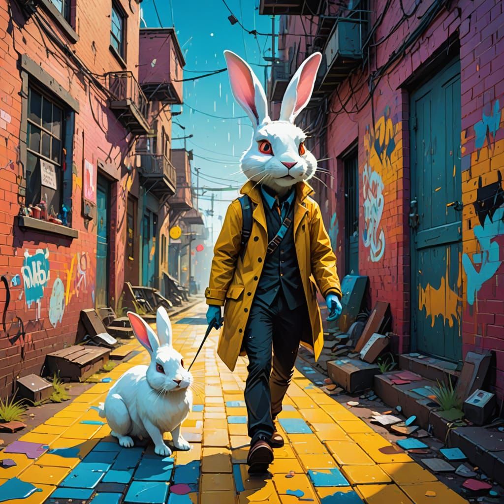 Vibrant Fantasy Art: Alice and the White Rabbit in a Dreamli...