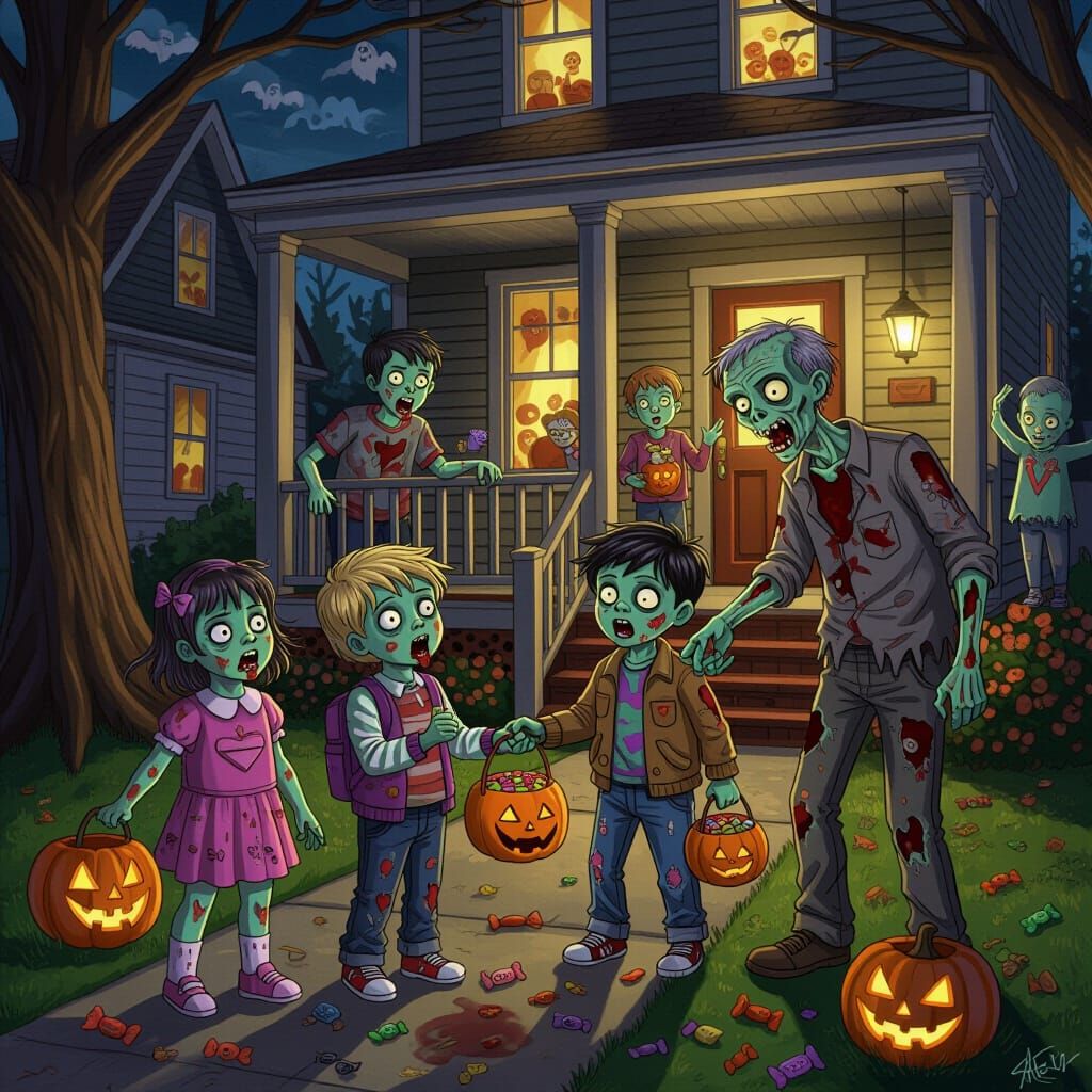 Creepy Zombie Children Trick-or-Treating