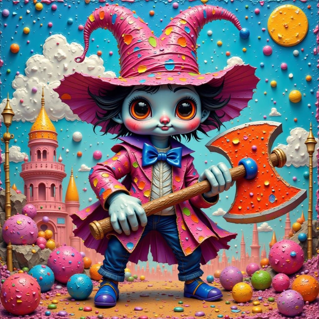 A candy-themed villain with a lollipop axe...