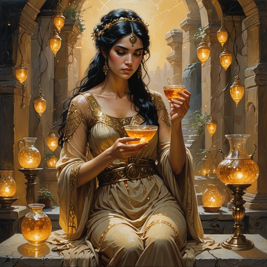 Greek Goddess Tasting Honey, Oil Painting