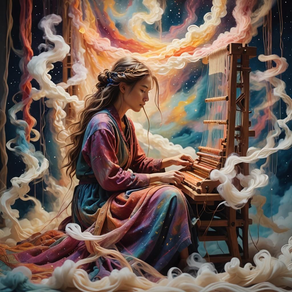 Dream Weaver Creating Star Tapestry in Abstract Style