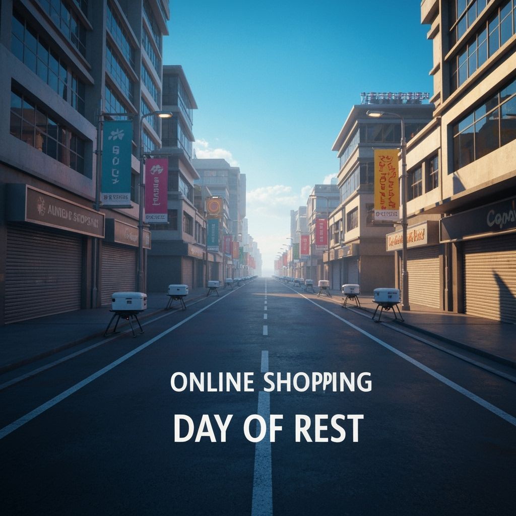 Futuristic City Street on Online Shopping Day of Rest