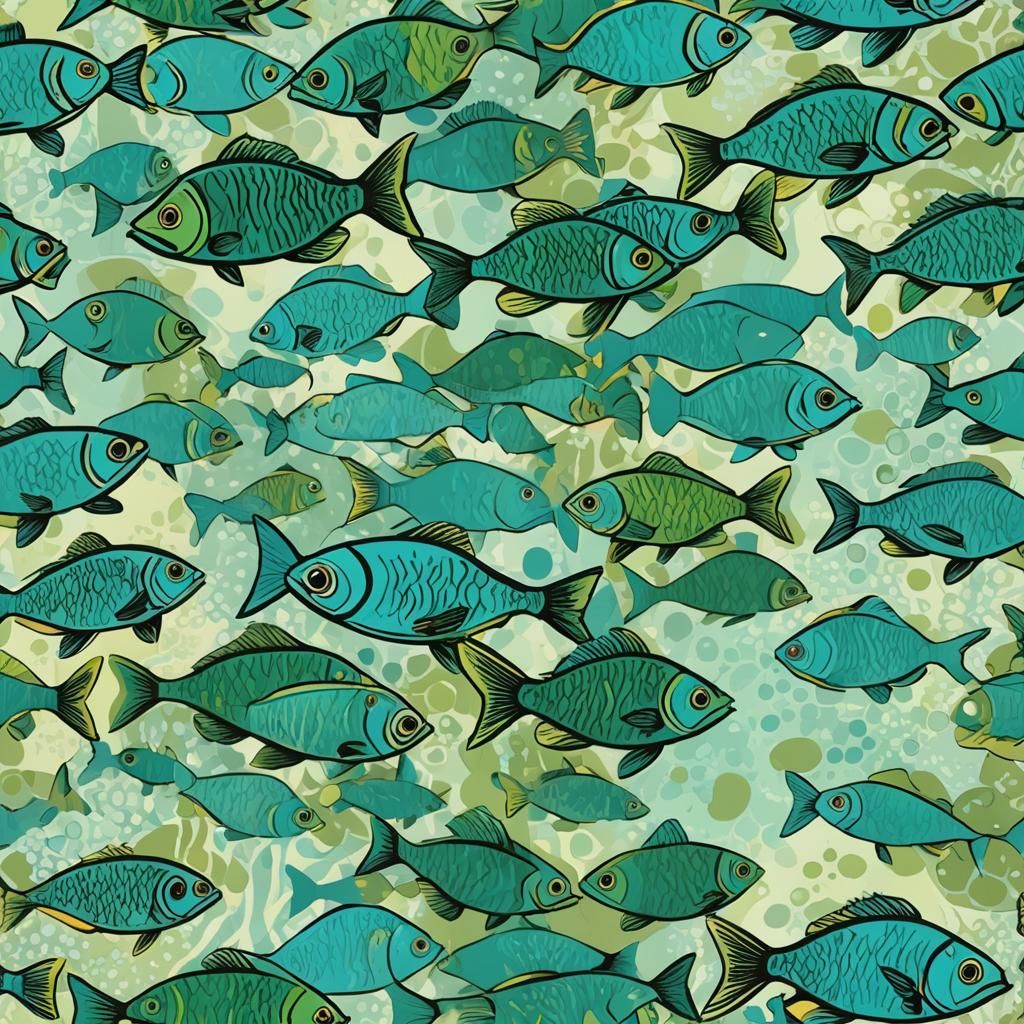 Pop Art Fish in Turquoise and Green
