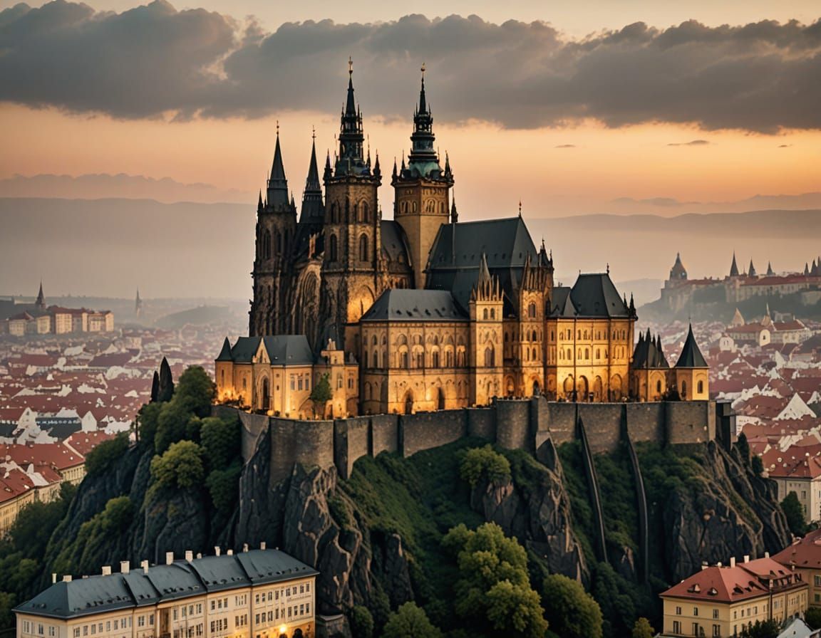 Romantic Gothic Castle in Golden Light