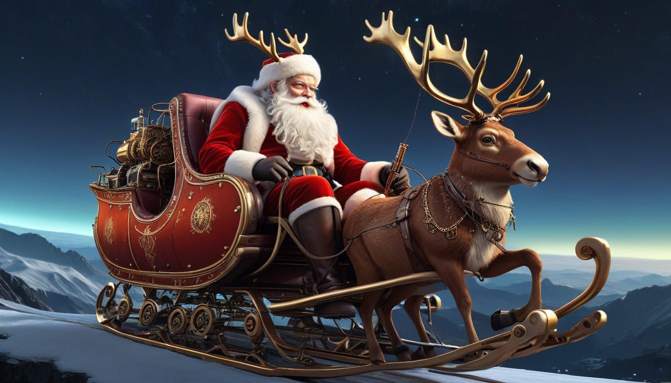 Steam-Powered Sleigh Over Earth's Curve