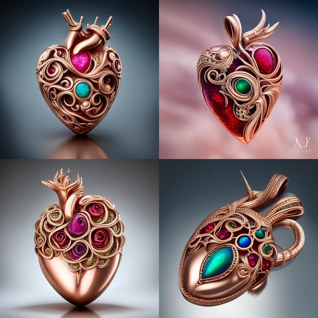 Bejeweled Human Heart with Ruby and Opal