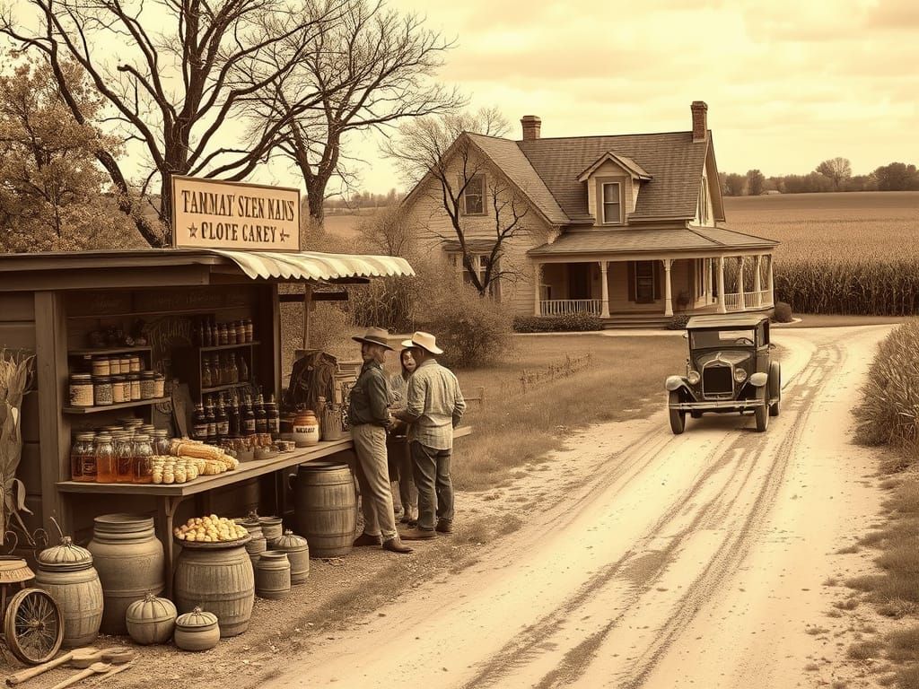 Nostalgic Farmstand Scene in Sepia Tones