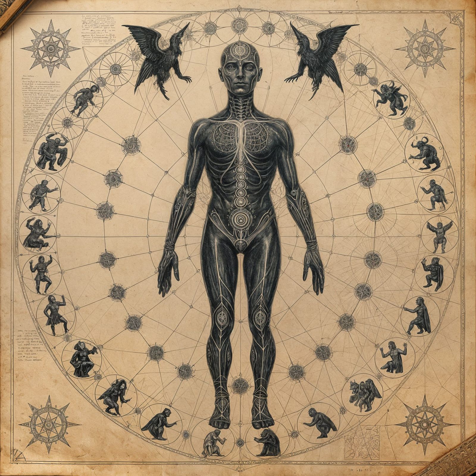Gothic Metaphysical Anatomy in Intricate Parchment Detail