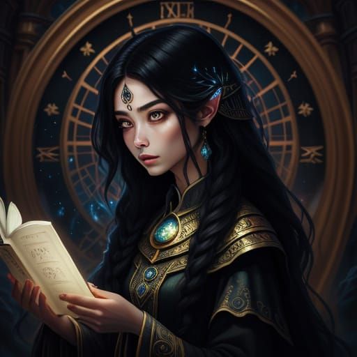 Arch Sorceress Gaze in Dark Fantasy Oil Painting