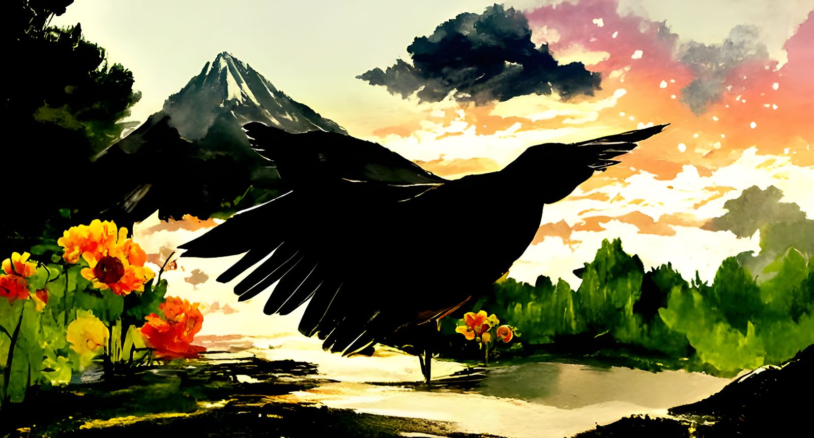 Blackbird Flies into the Night: Hyperrealistic Digital Art