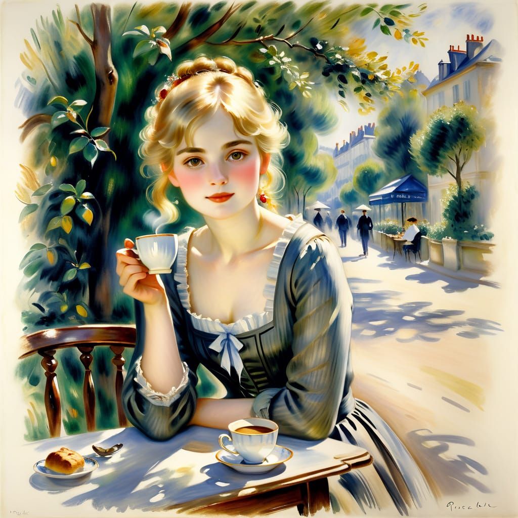 Impressionist Parisian Cafe Scene in Watercolour