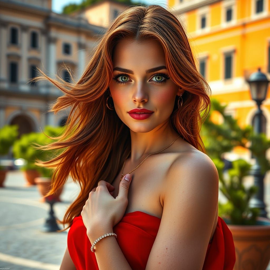 Italian Woman in Red Dress: Glamorous Photography