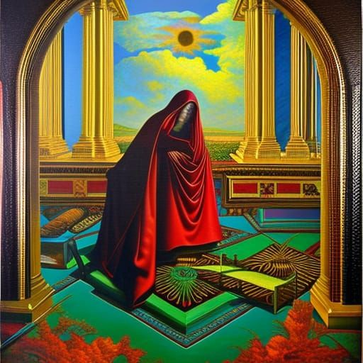 Surreal Photorealistic Romani Wagon in Triadic Colors