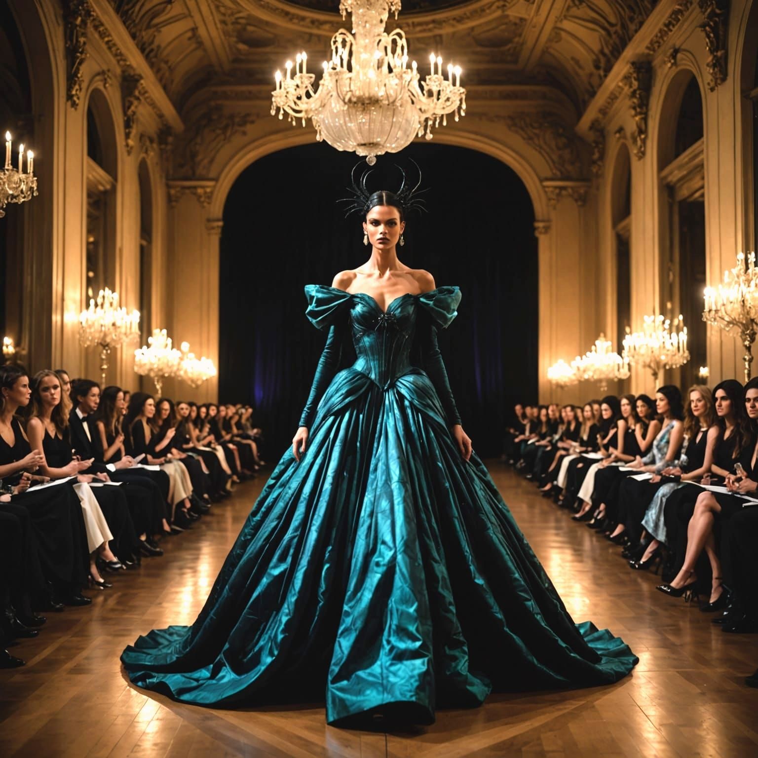 Avant-Garde Spider Silk Gowns in Eerie Ballroom