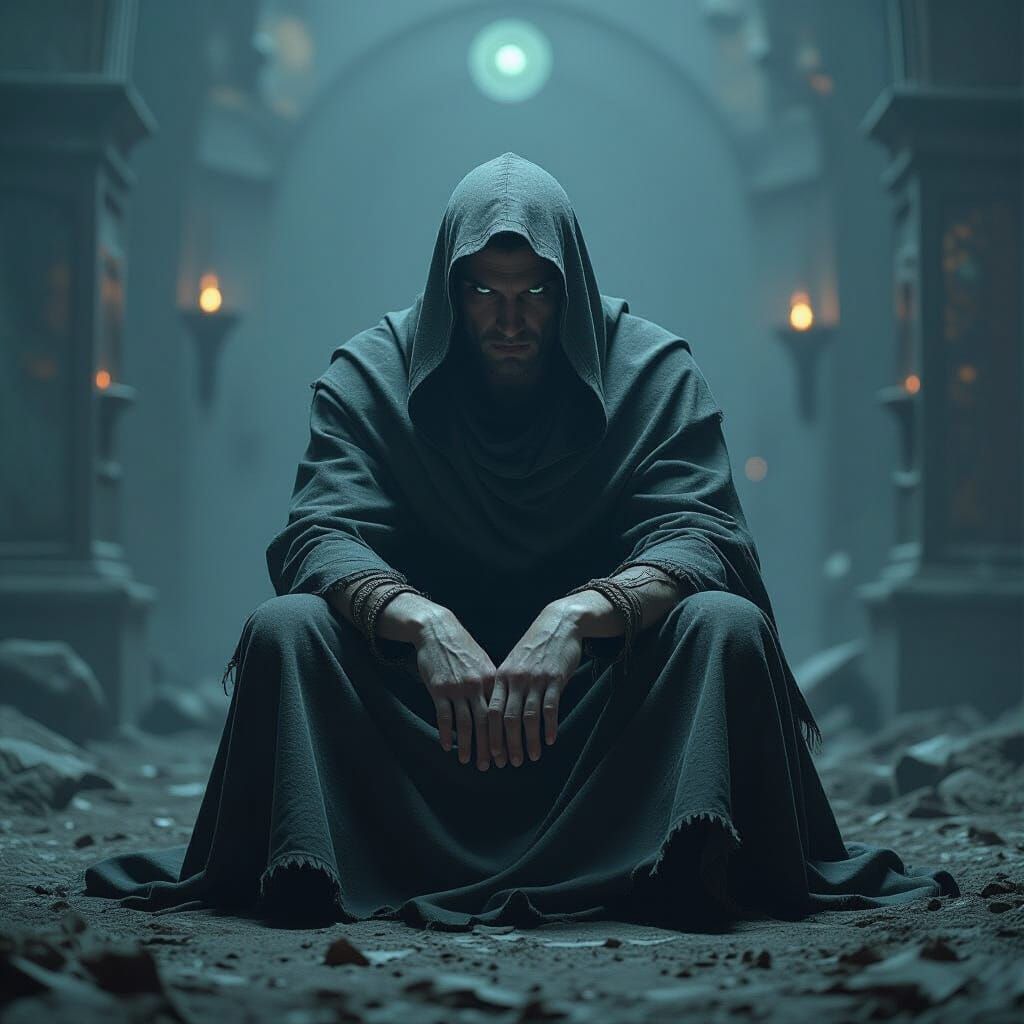 Weary Figure in Mystical Setting as Cinematic Art