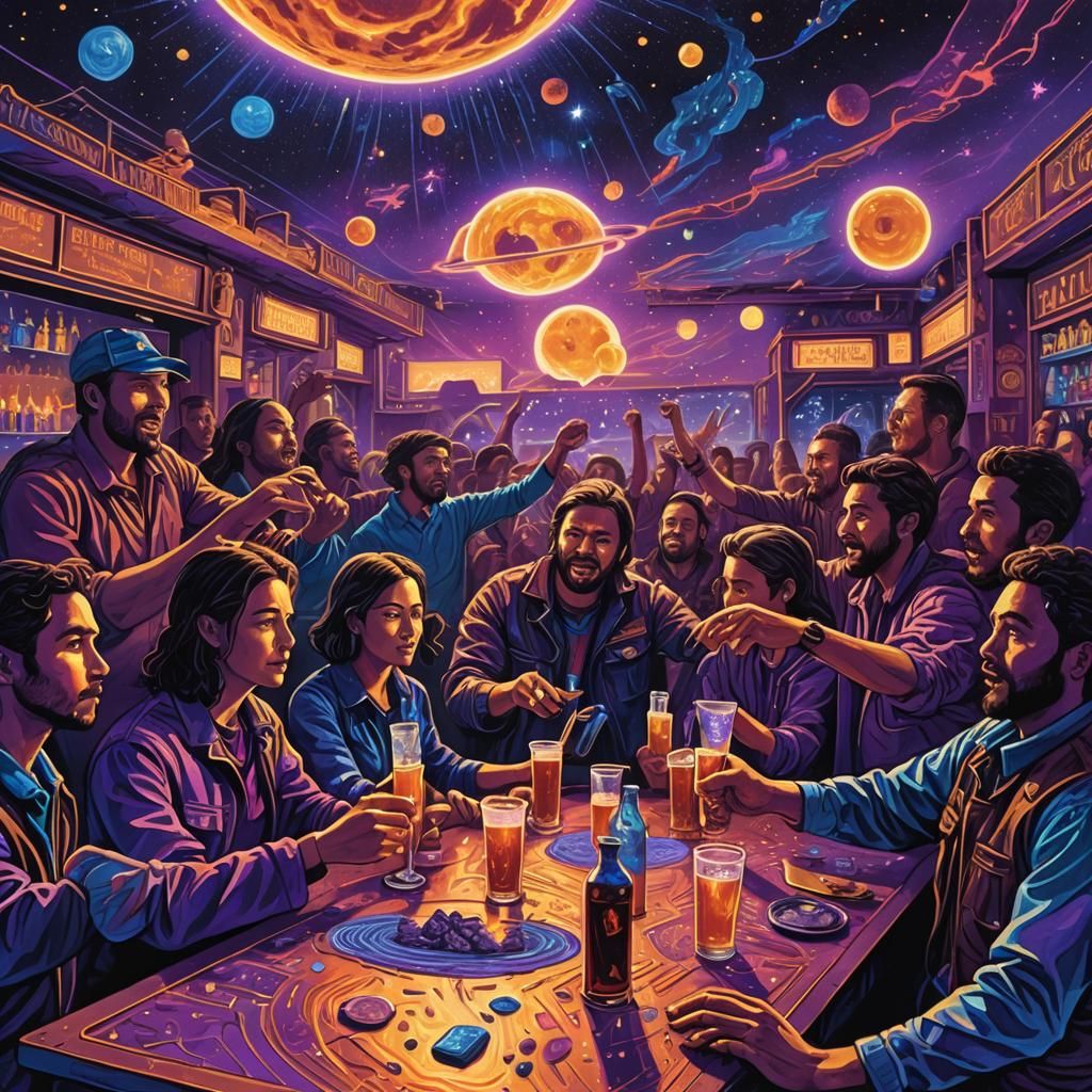 Cornish mining rowdy bar interior on Mars