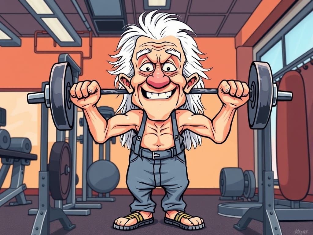 Hilarious Cartoon Grandma Lifts Weights in Gym