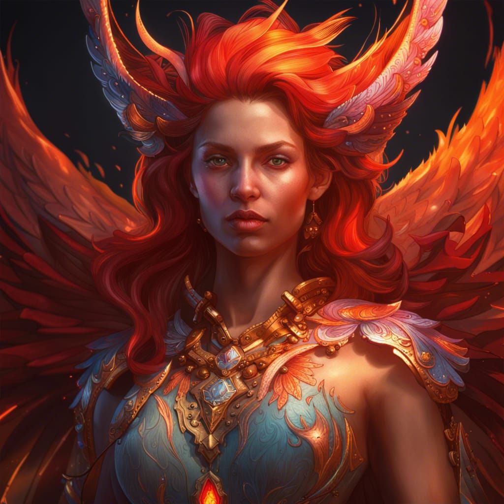 Fiery Devil Firebird Portrait in Hyperdetailed Style