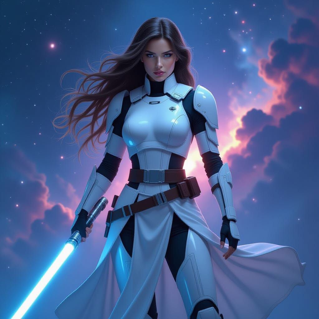 Hyperrealistic Jedi Knight in a Nebula as Digital Art
