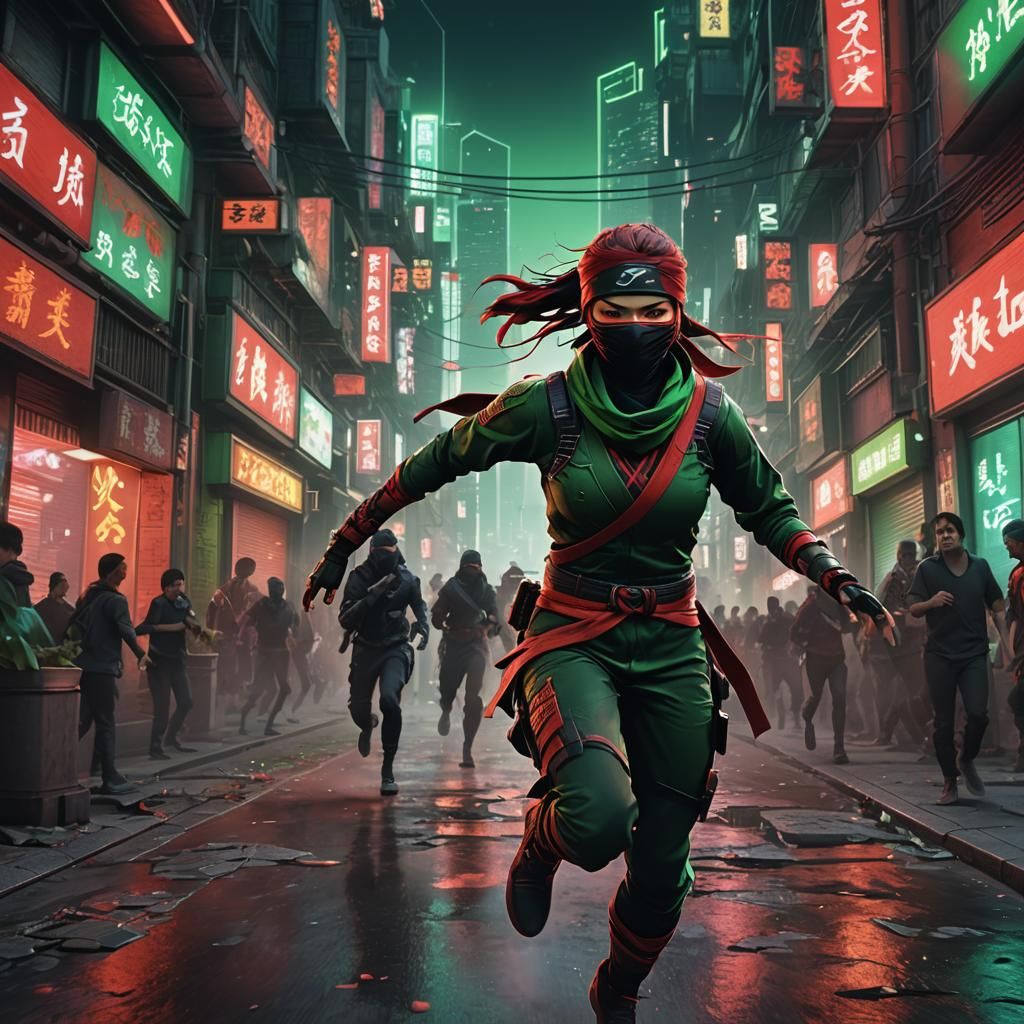 Ninja on the Run in Neon Cityscape