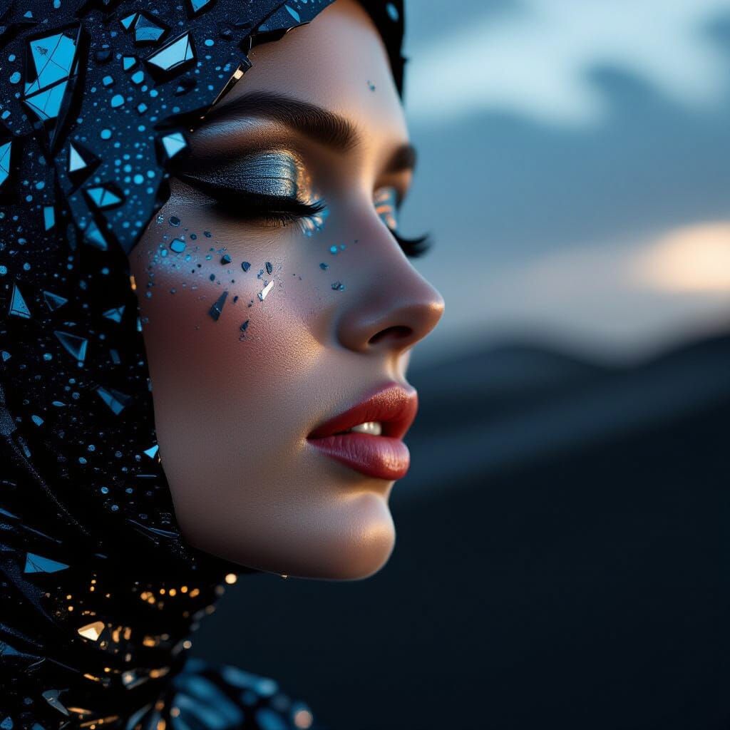 Avant-Garde Mercury Dress: Close-Up of Woman's Face