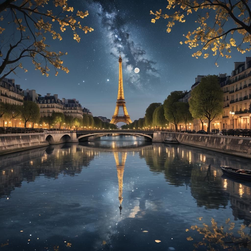 Paris at Night: Eiffel Tower in Indigo Sky