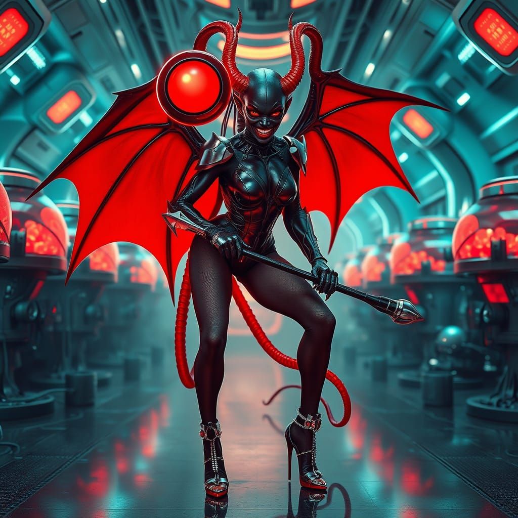 Alien Spider-Demon Hybrid in Futuristic Spaceship