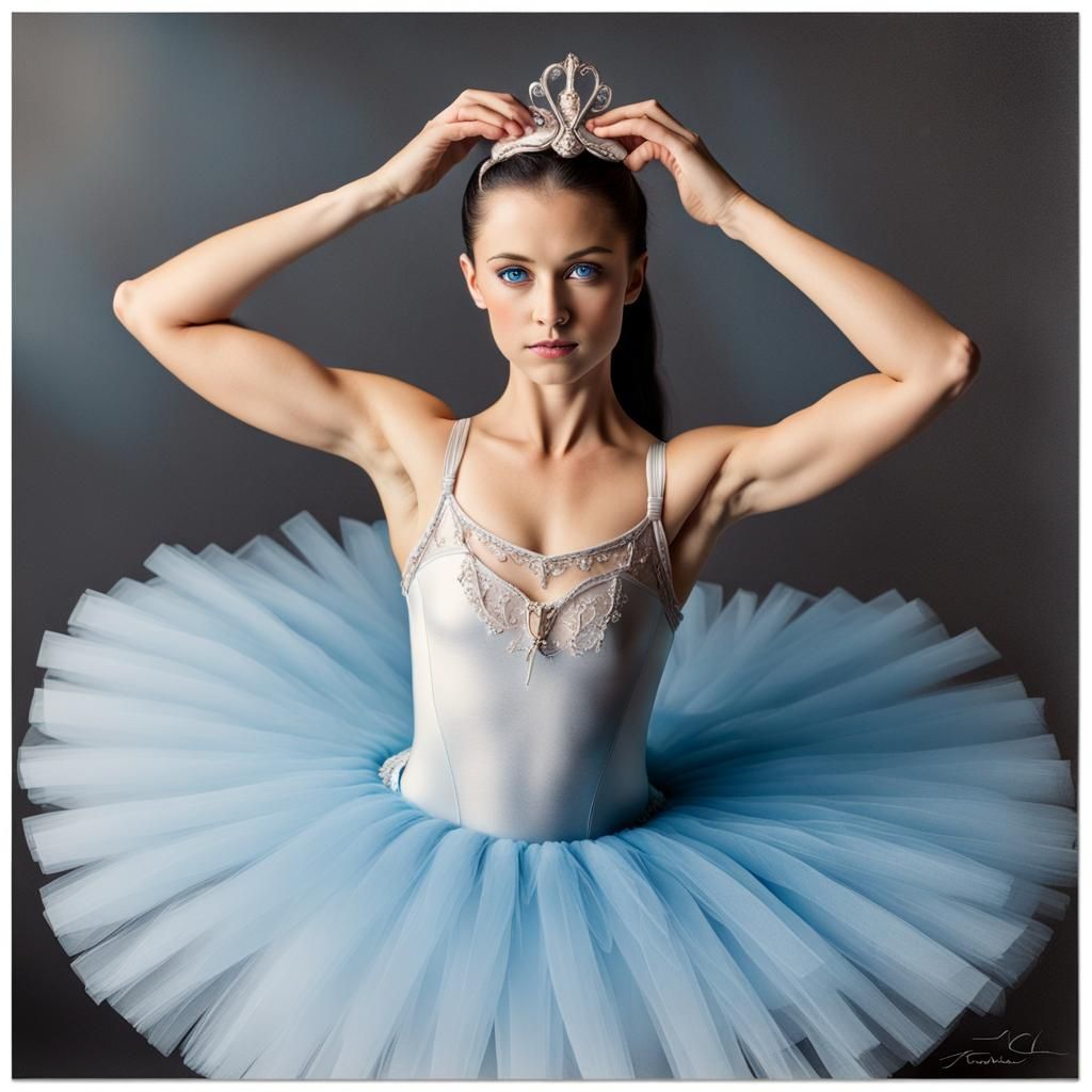 Ballerina with Brown Hair Performs Swan Lake