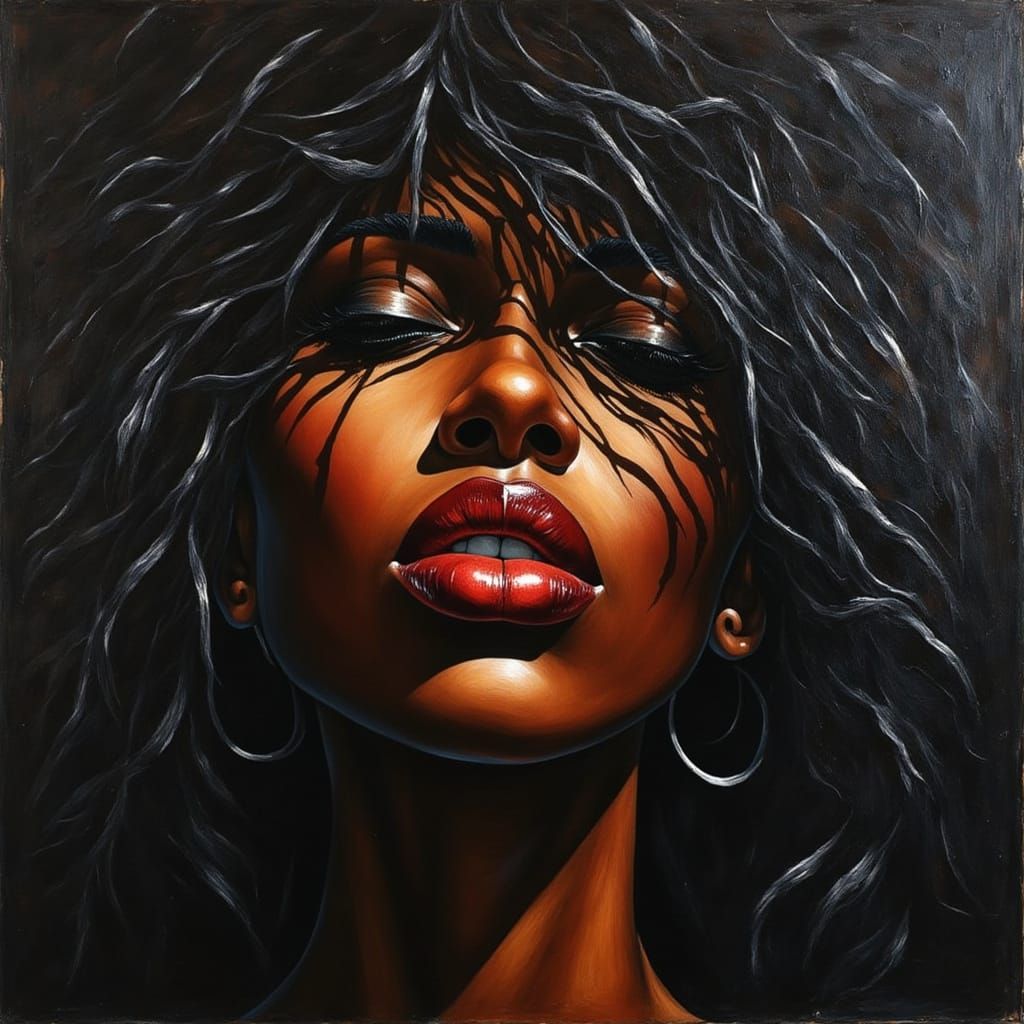 Abstract Romantic Portrait of a Black Woman in Impasto Style